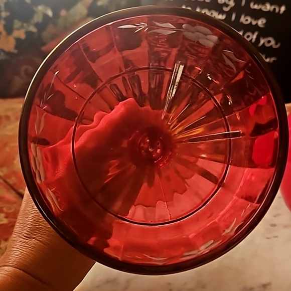 Bohemia cut to clear Floral crystal stemware Red dish - Picture 7 of 8